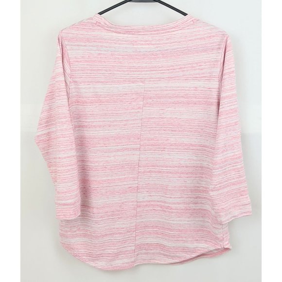 Columbia Pink White Striped Jersey Knit Pullover Crew Neck 3/4 Sleeve Shirt Top - Picture 2 of 5